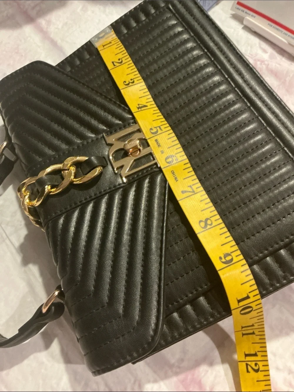Badgley Mischka Handbag/Purse Soft Black Leather Diamond Quilted Flap Black/Gold